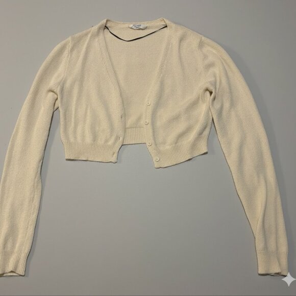 🧶 DOUBLE ZERO Cropped Shaggy/Fuzzy Cardigan - Cream/Beige - Picture 1 of 5
